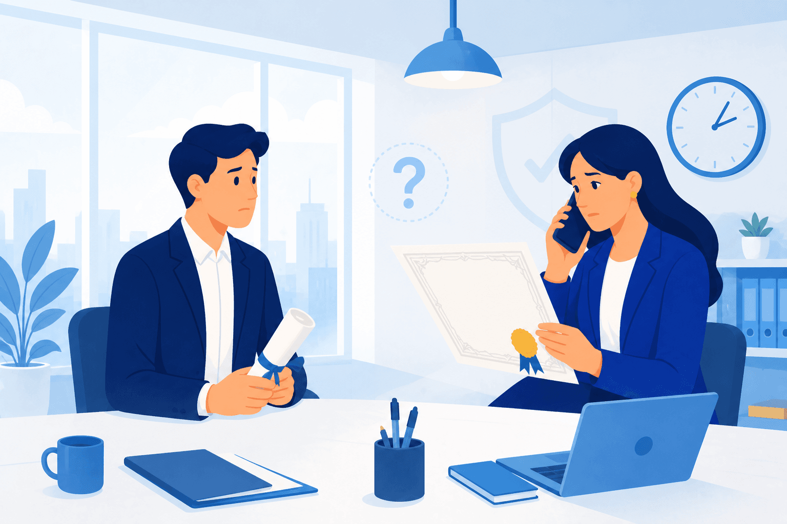 A graduate waiting while a hiring manager tries to verify a paper certificate by phone — the moment that inspired iCertify